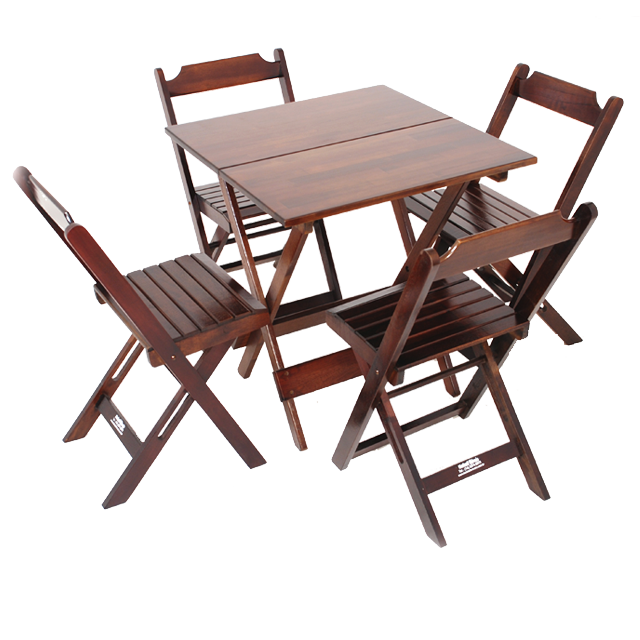 CONJUNTOS MESA DOBRÁVEL 70 X 70 IMBUIA E 4 CADEIRAS RIPADAS